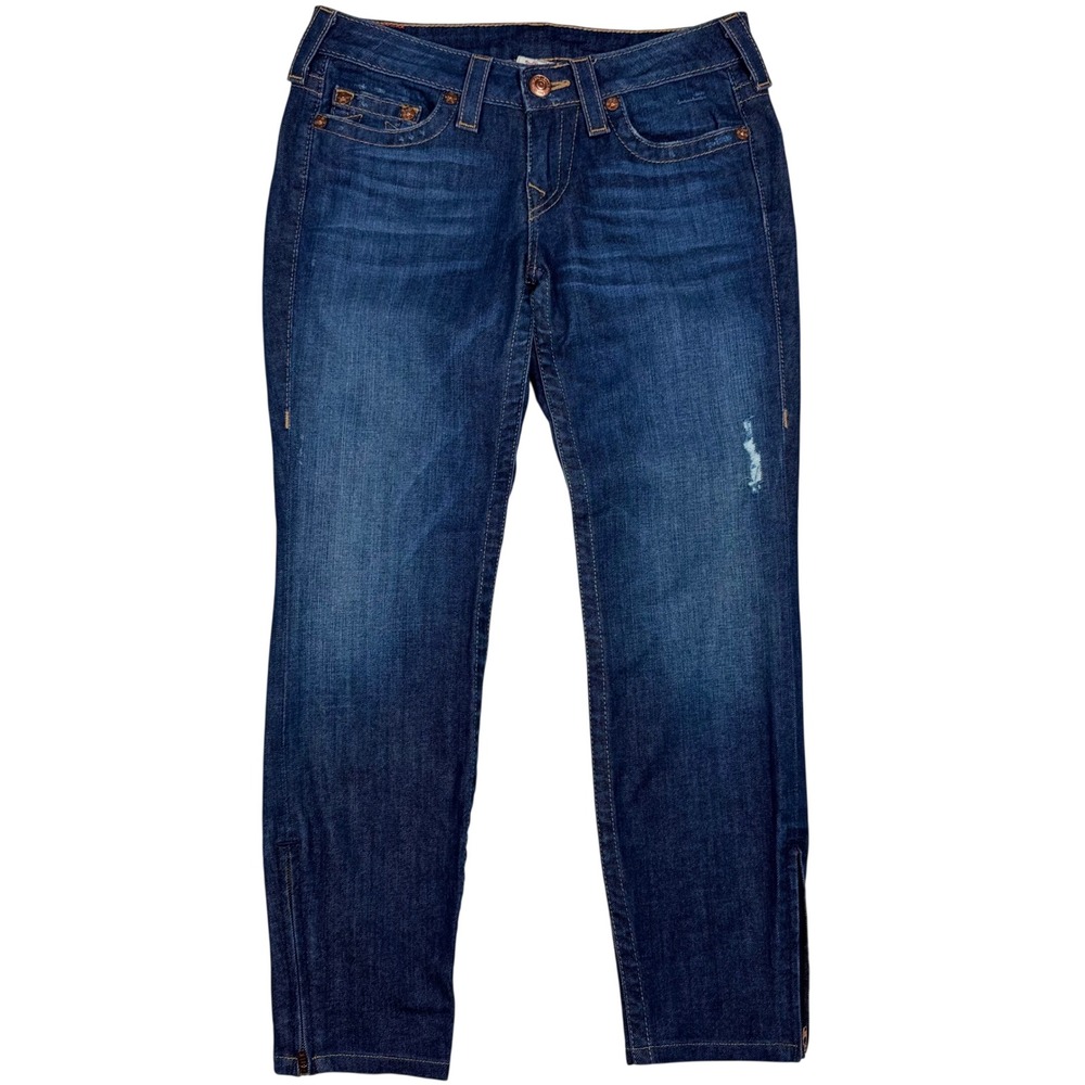 True Religion Gwen Skinny Ankle Zip Jeans Y2K Streetwear Womens 29 Blue USA Made